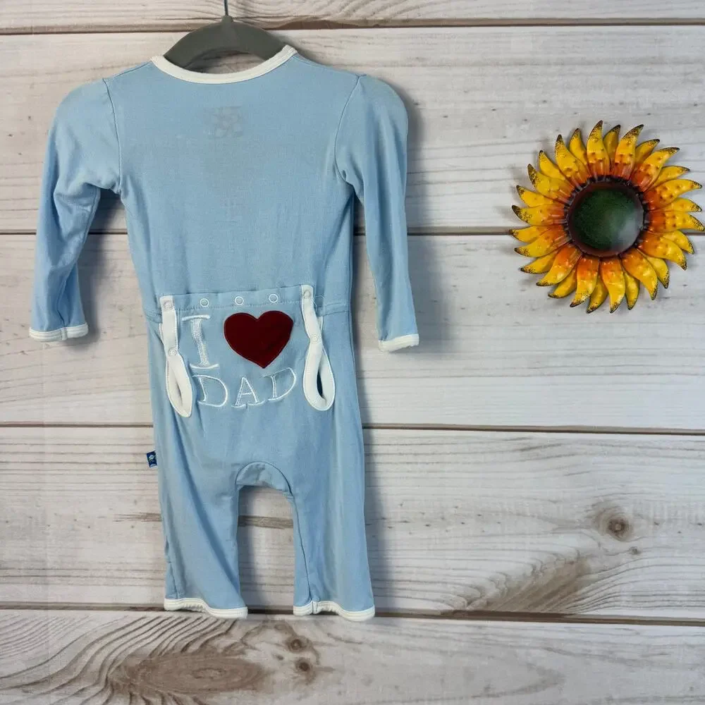 KicKee Pants Baby Pajamas Blue I Love Dad Footed‎ Sleeper 0-3 Months Bamboo